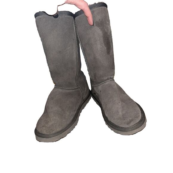 UGG Womens Classic Short Gray Suede Fur Lined Cozy Boots 5825 Size 6 - Picture 2 of 9